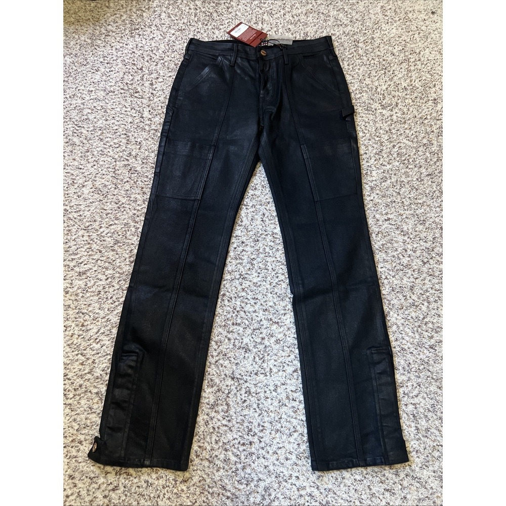 VAYDER Jeans Mens Sz31 Gray Black Coated Straight Leg Cargo Luxury Denim $435